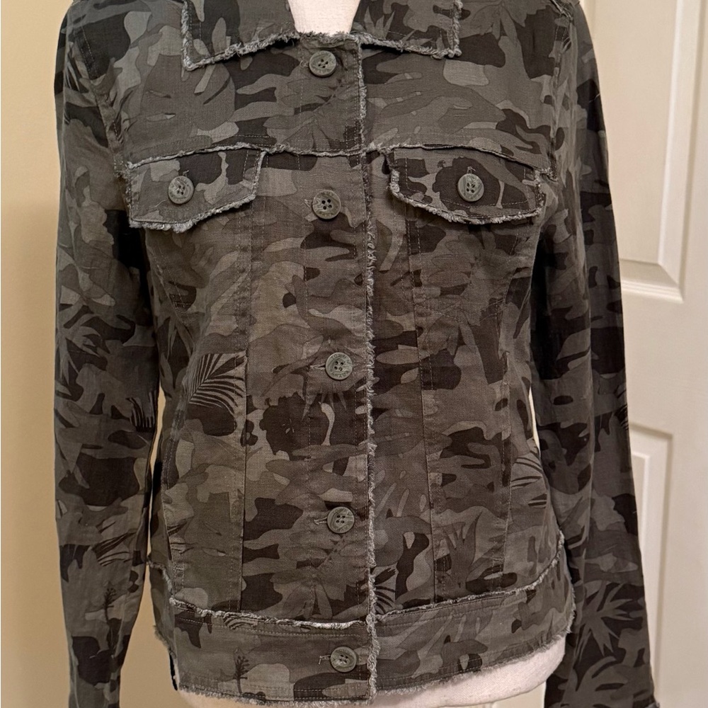 Tommy Bahama Olive Camouflage Button-Up Jean Jacket